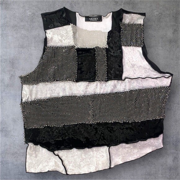 Akira Chaotic Beauty Rhinestone Mesh Patchwork Shirt Bling Top Womens 1X Top - Picture 1 of 9